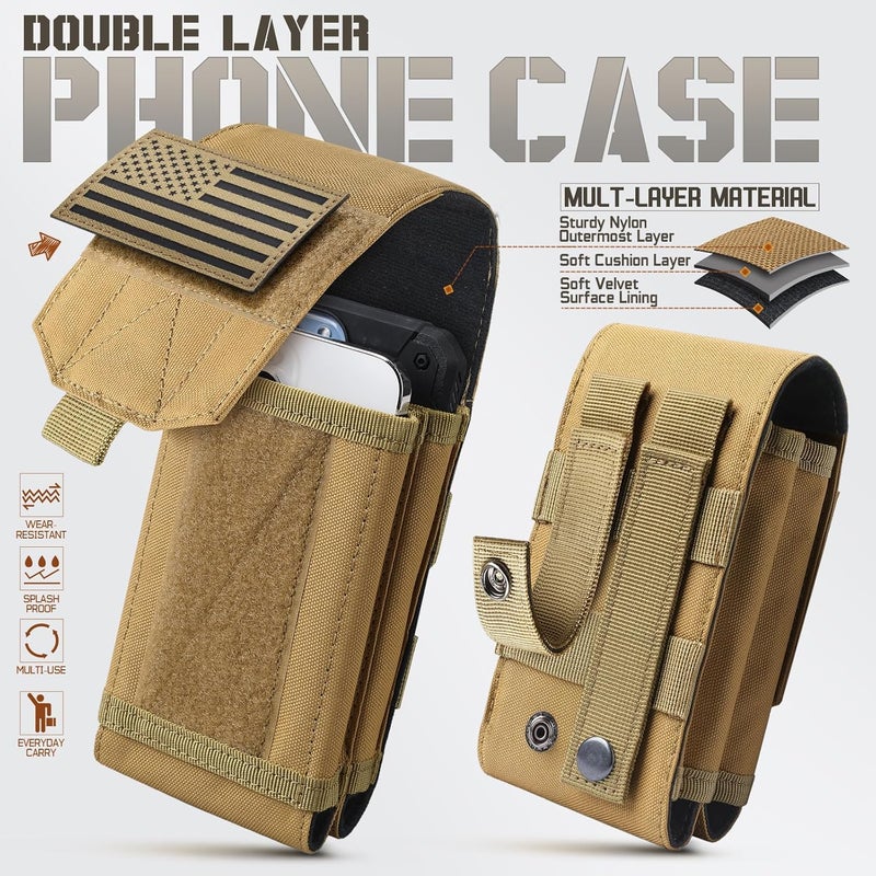 RXW Molle Phone Pouch Tactical Phone Holster Universal Dual Cell Phone Holder Utility EDC Pouch with US Flag Patch - Image 4